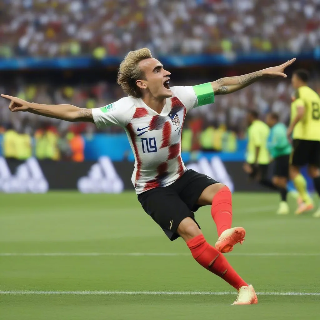 Griezmann ăn mừng bàn thắng trong trận chung kết thế giới 2018