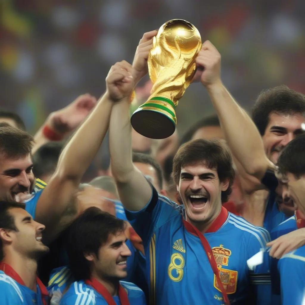 Hình ảnh Iker Casillas nâng cao cúp vô địch World Cup 2010