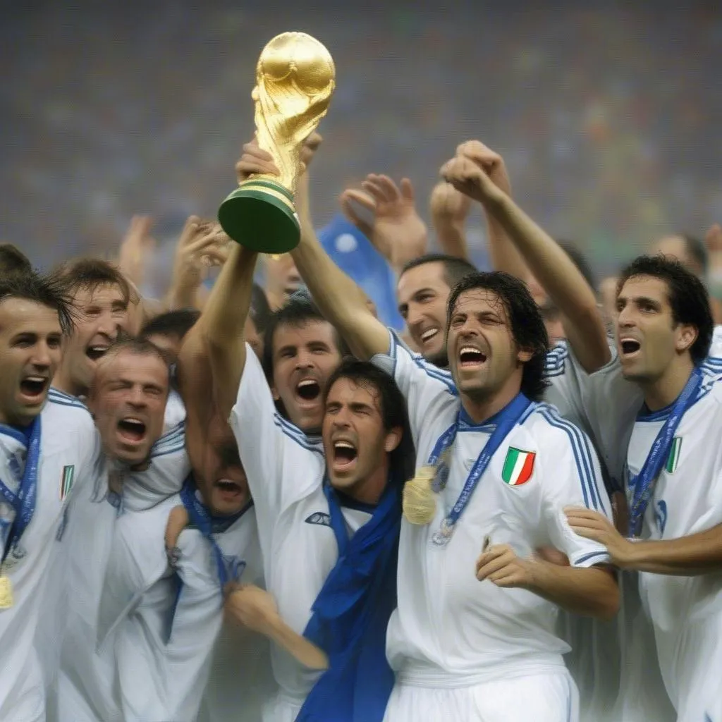 Hình ảnh đội tuyển Italia nâng cao chiếc cúp vô địch World Cup 2006