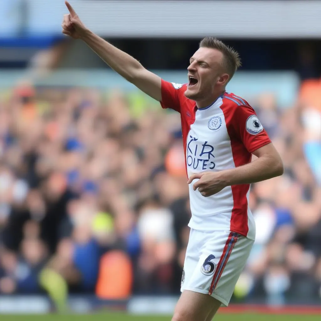 Jamie Vardy ăn mừng bàn thắng trong màu áo Leicester City.