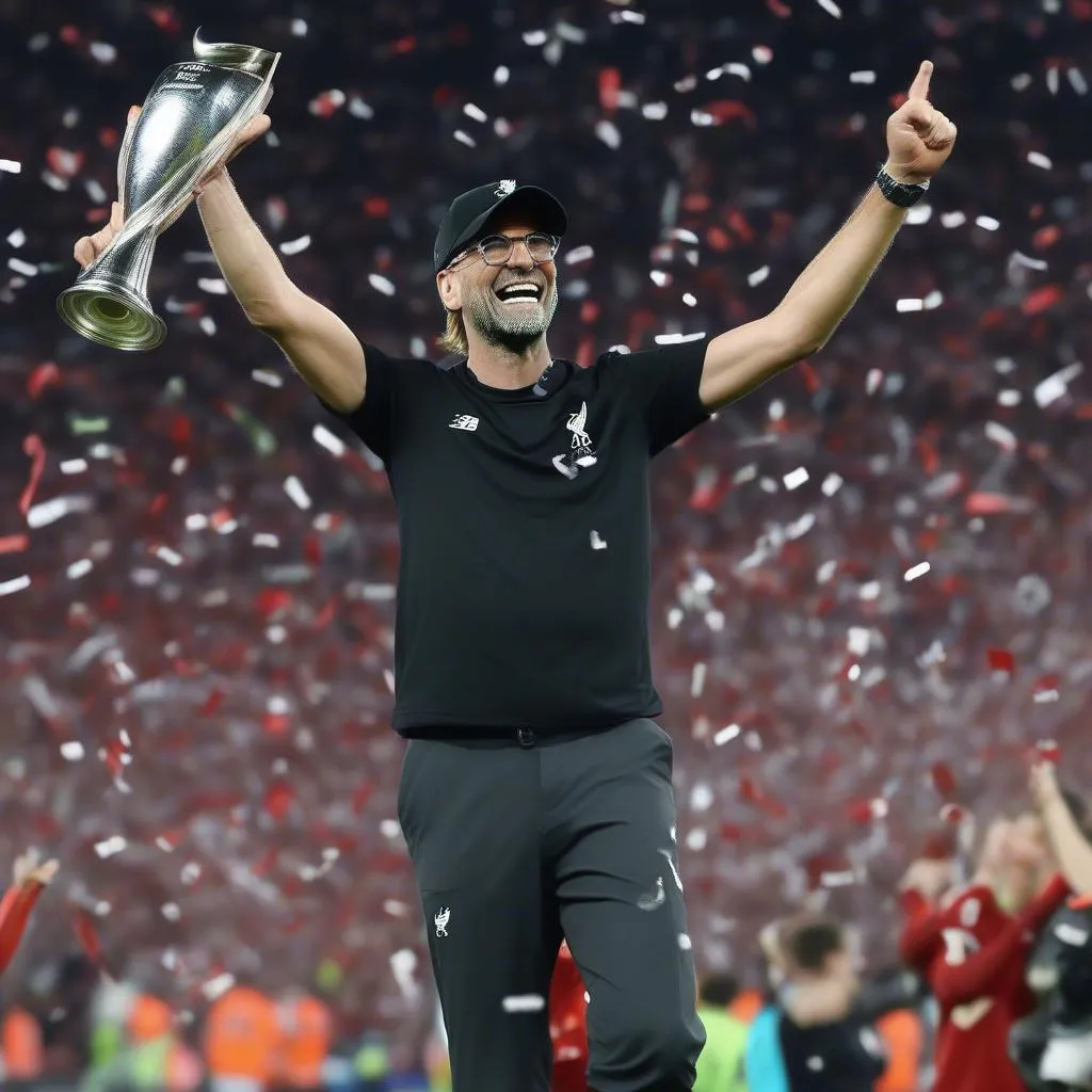 Klopp ăn mừng cùng các cầu thủ