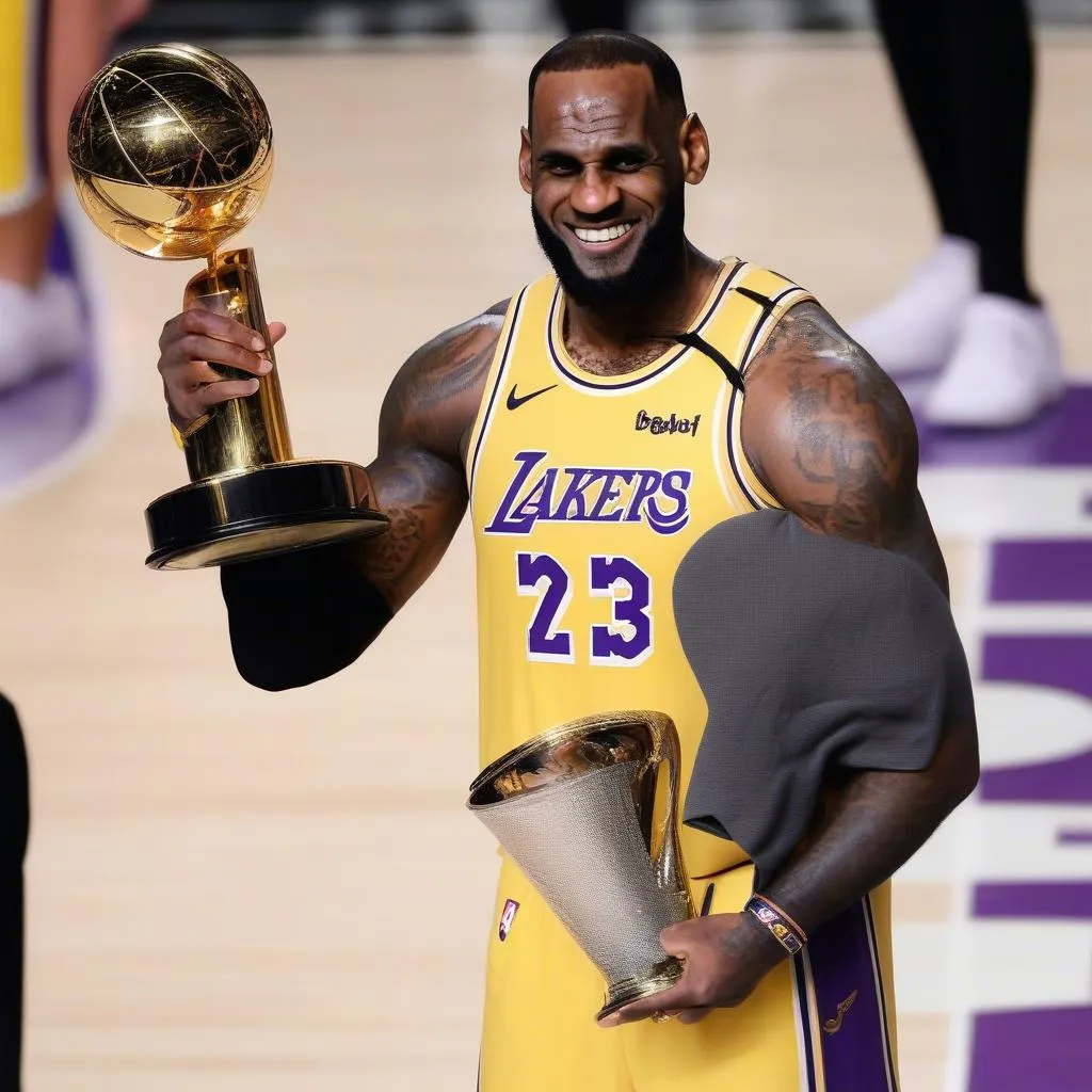 LeBron James nâng cúp vô địch NBA cùng Los Angeles Lakers năm 2020