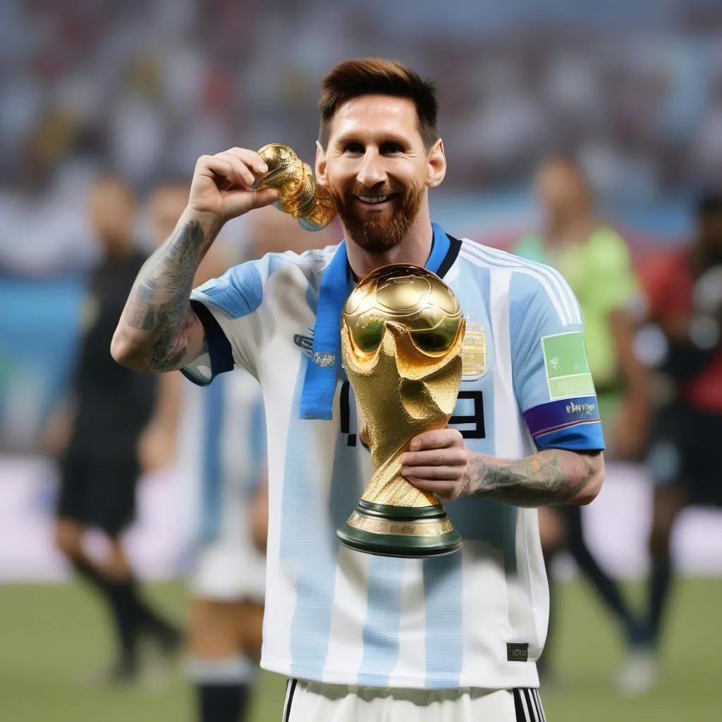 Lionel Messi nâng cao cúp vô địch World Cup 2022