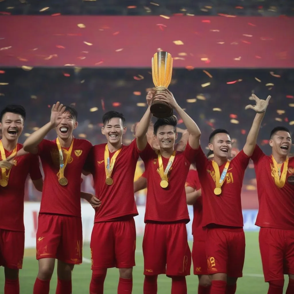 Hình ảnh đội tuyển Việt Nam nâng cúp vô địch AFF Cup 2022