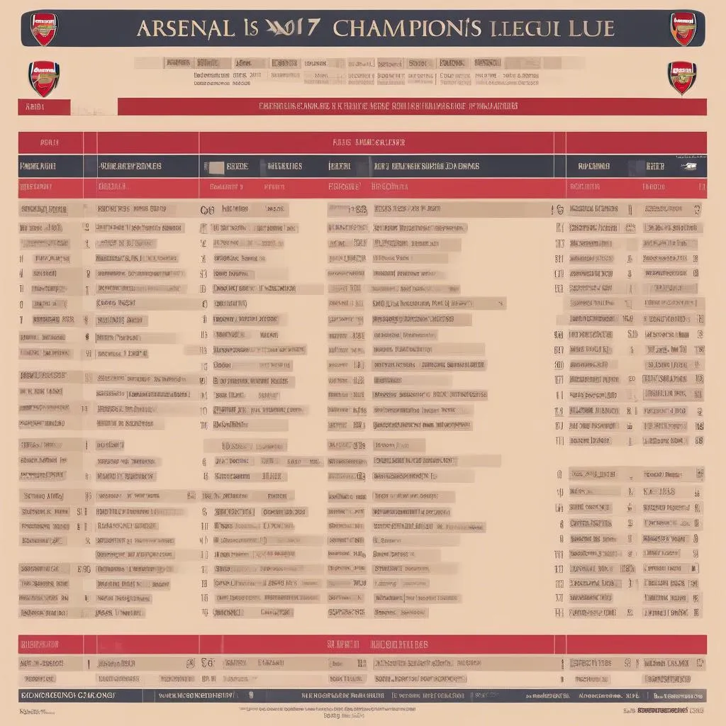 Lịch thi đấu Arsenal Champions League mùa giải 2017