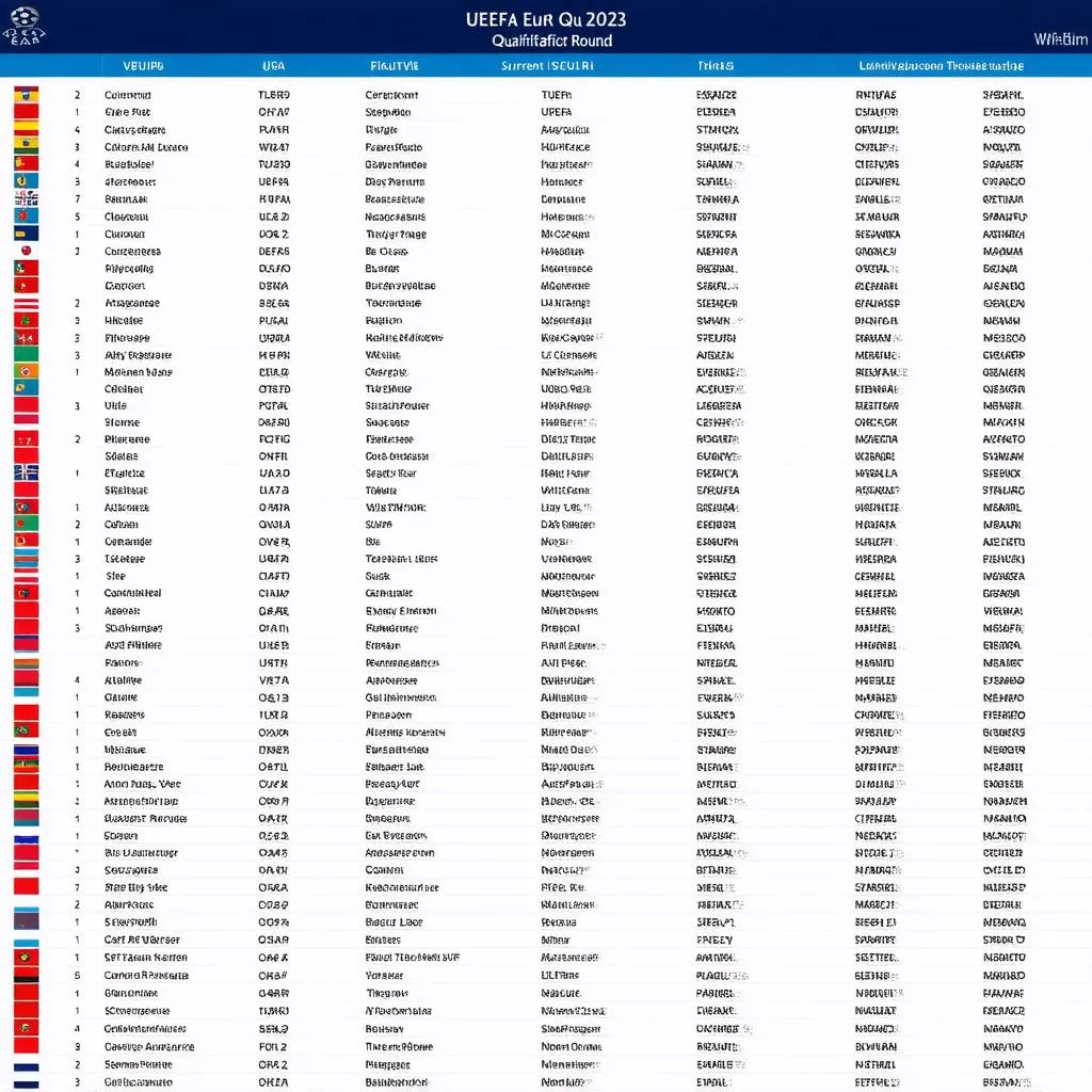 Bảng xếp hạng và lịch thi đấu vòng loại EURO 2023