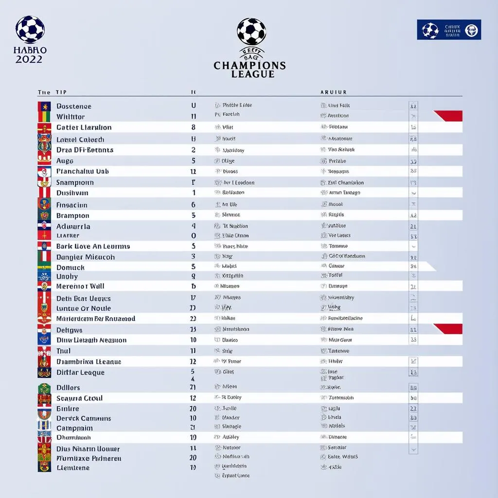 Lịch thi đấu Champions League 2022