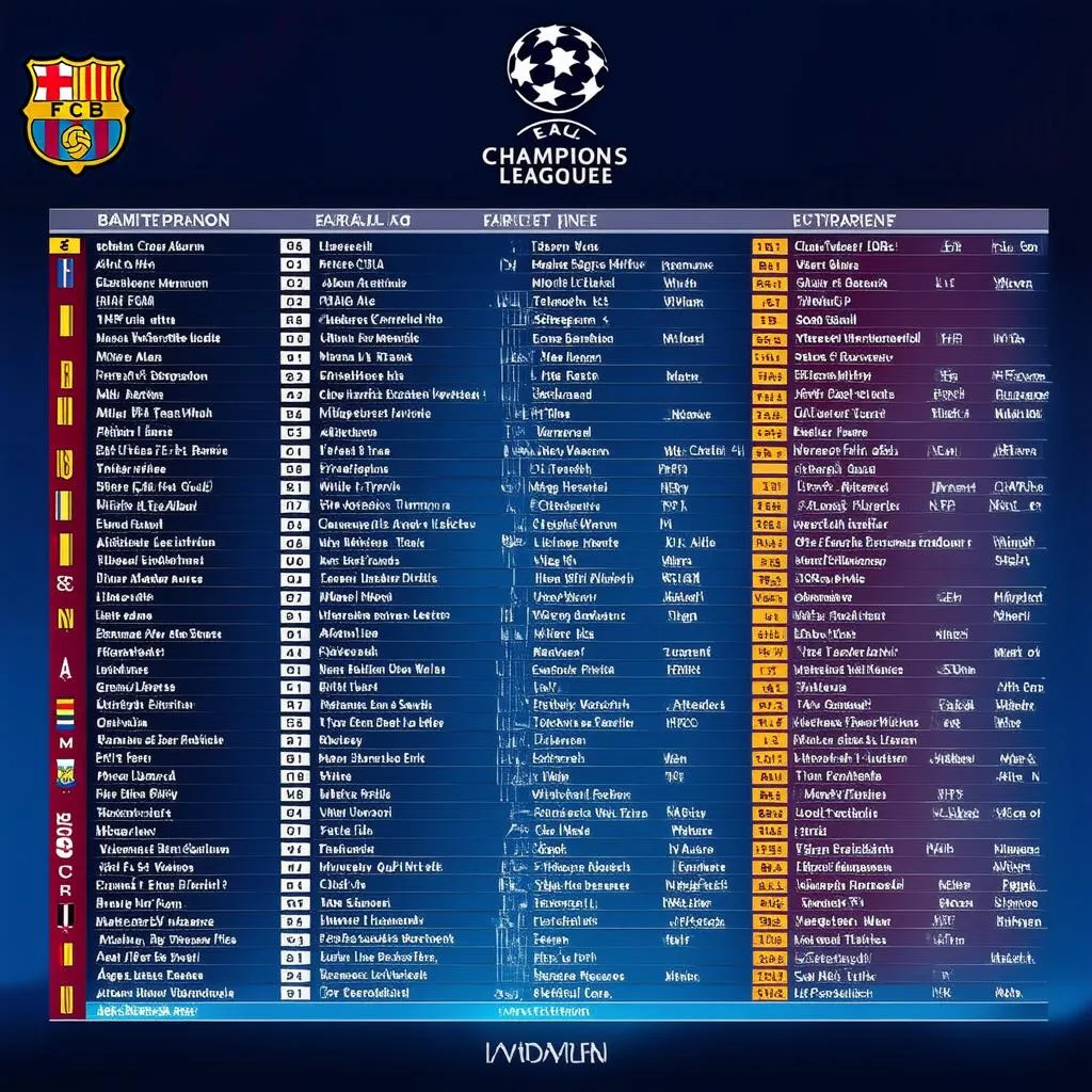 Lịch thi đấu Champions League Barcelona