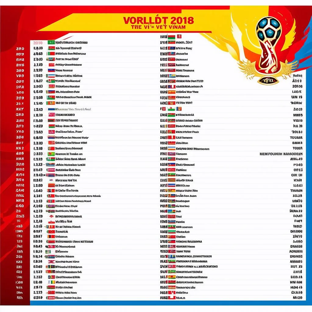 Lịch thi đấu World Cup 2018 Việt Nam