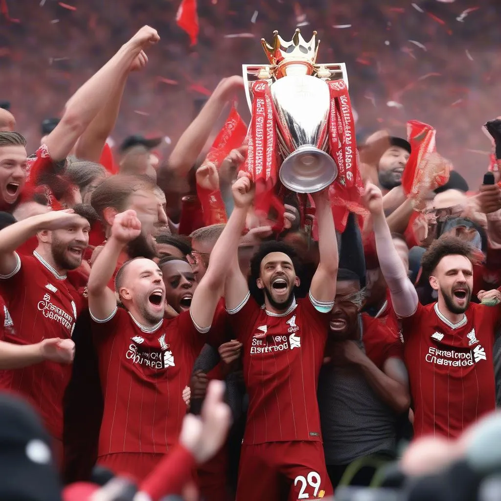 Hình ảnh Liverpool nâng cúp Premier League mùa giải 2019-2020