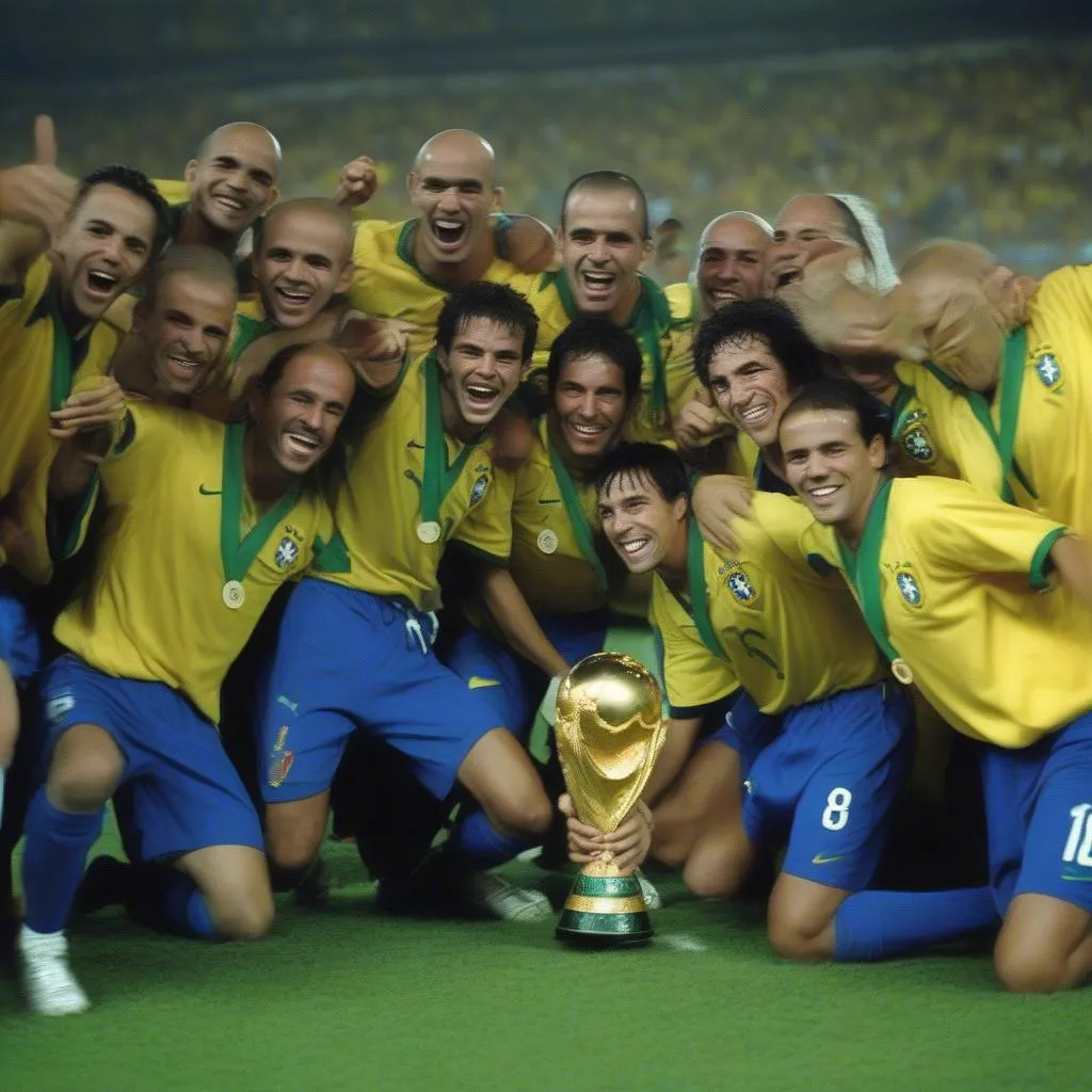 Hình ảnh đội tuyển Brazil vô địch World Cup 2002, với phong thái tự tin, sẵn sàng chinh phục mọi thử thách