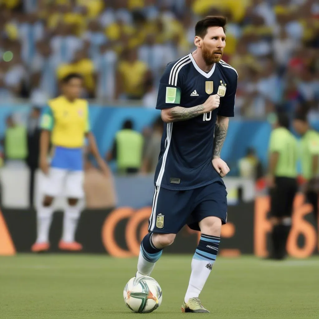 Hình ảnh Lionel Messi trong trận đấu giữa Argentina và Colombia