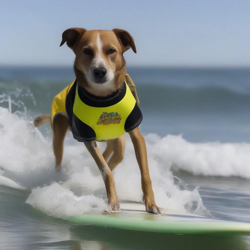 Giải vô địch lướt sóng cho động vật 2018 tại Malibu, California - chú chó Lucky bị mất một chân lướt sóng trên biển xanh