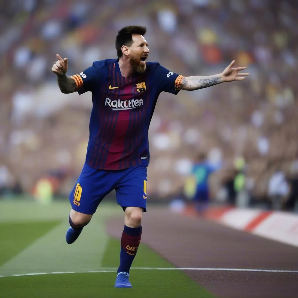 Messi celebrating a goal in El Clasico 2018