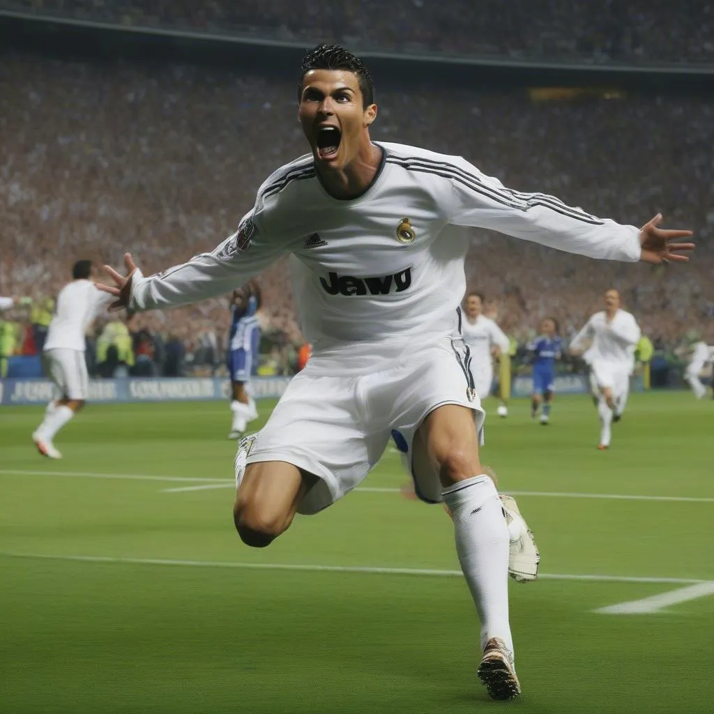 Hình ảnh Cristiano Ronaldo ghi bàn trong trận chung kết Champions League 2008