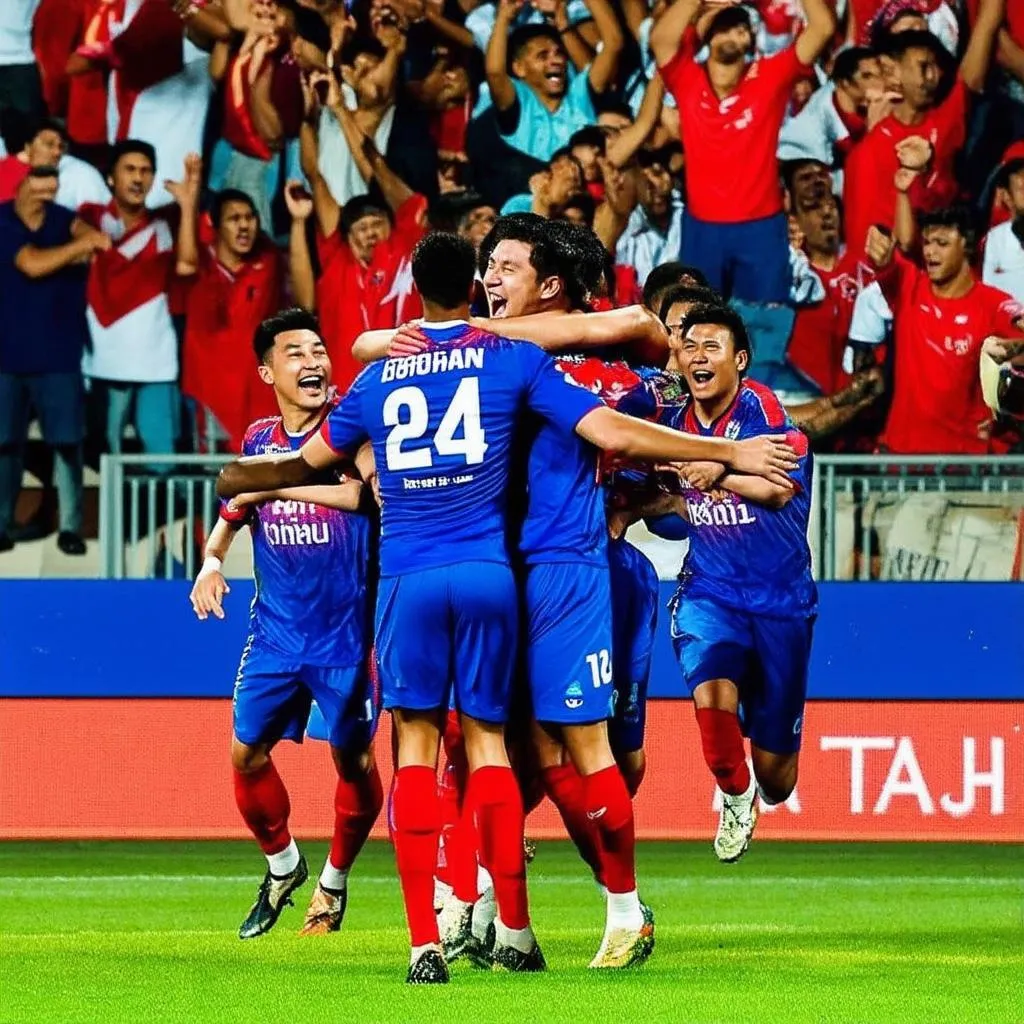 niềm vui chiến thắng của các cầu thủ thai league