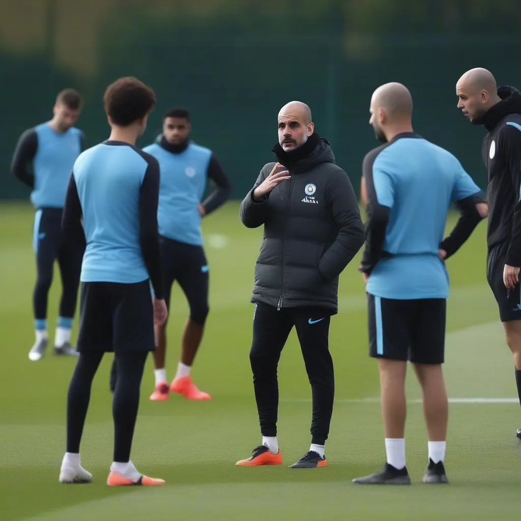 Pep Guardiola Đang Hướng Dẫn Các Cầu Thủ Man City