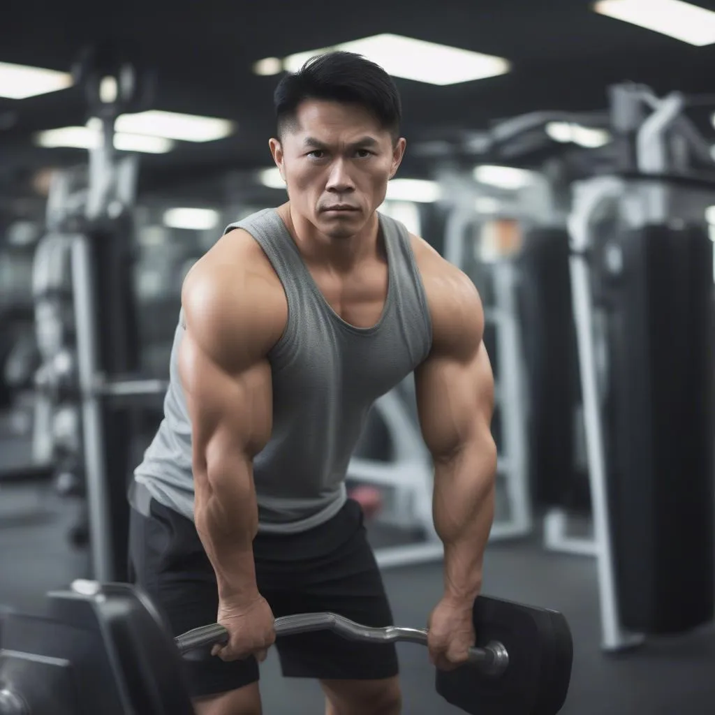 Phạm Văn Mách tập luyện trong phòng gym