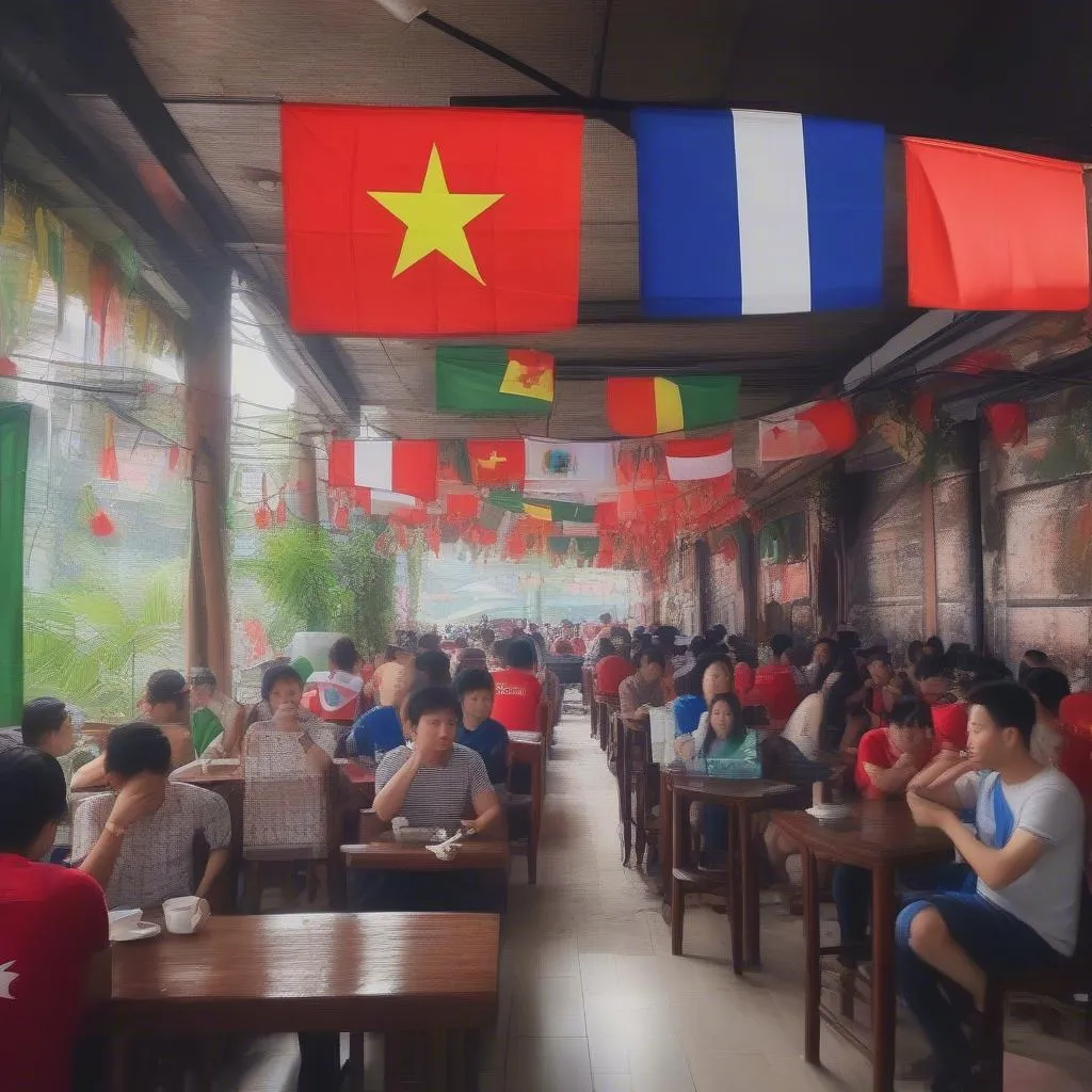 Crowded coffee shop during World Cup