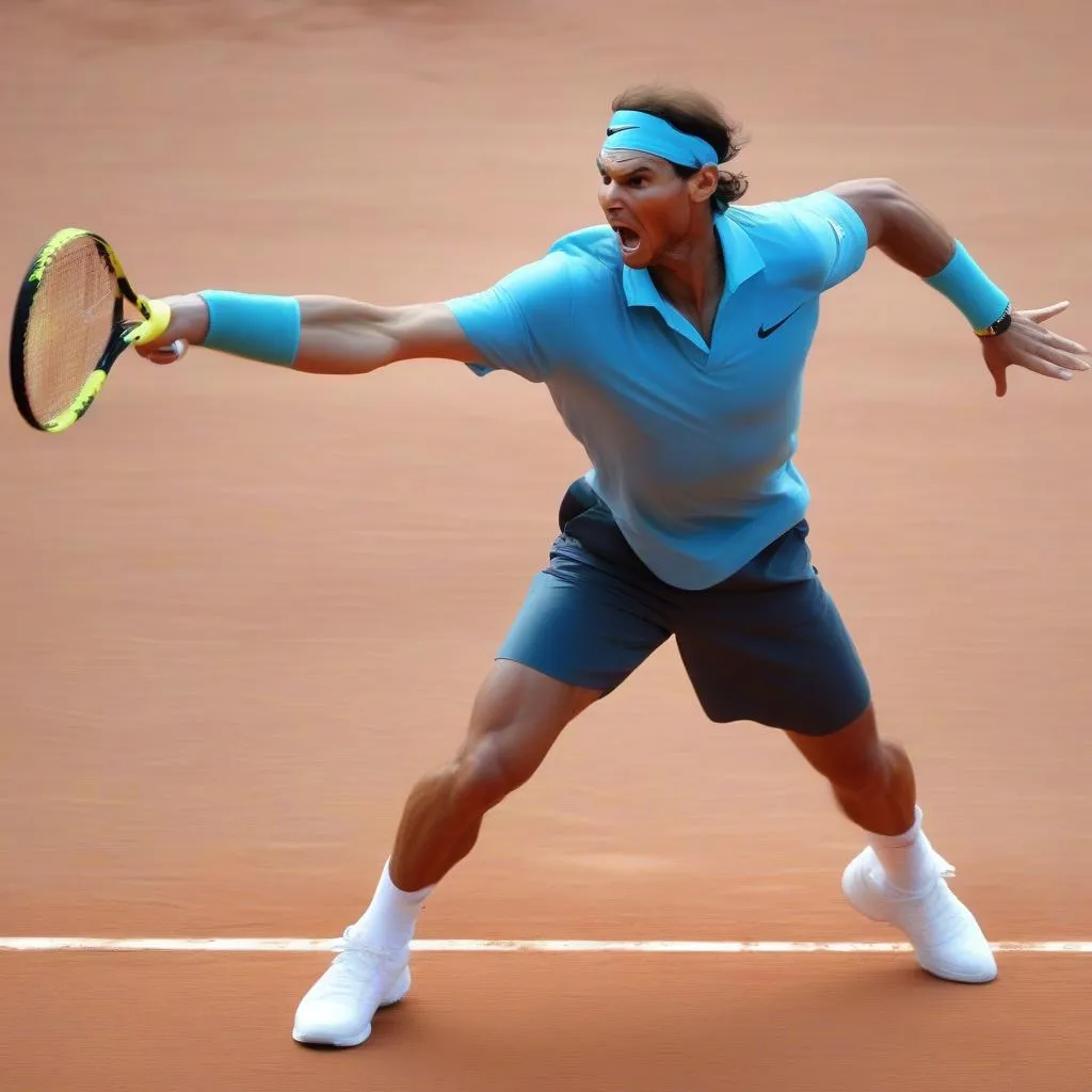 Rafael Nadal tung cú forehand mạnh mẽ