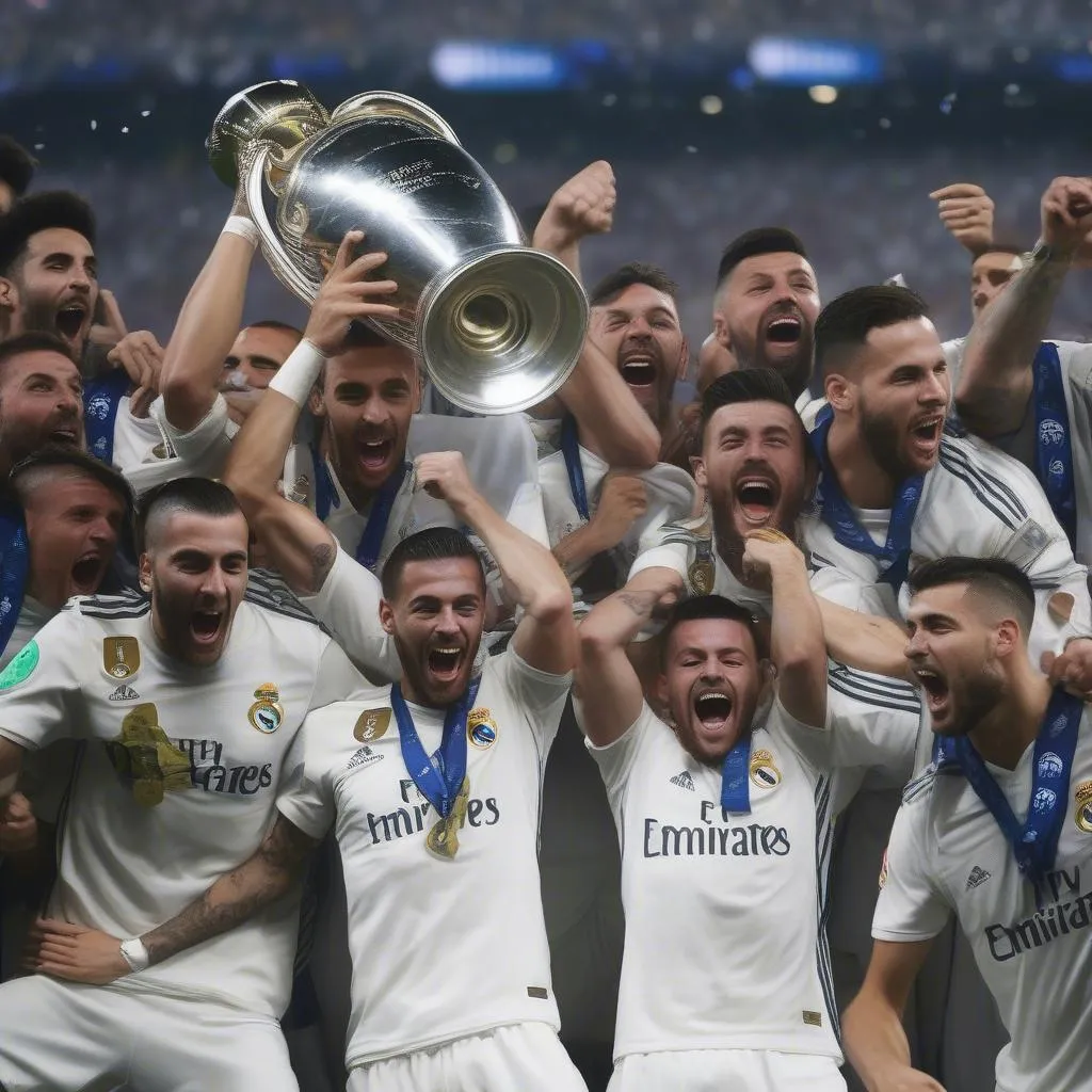 Real Madrid celebrating their 13th Champions League title