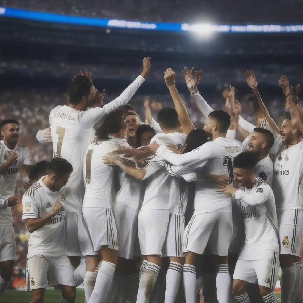 Real Madrid celebrating a victory in La Liga