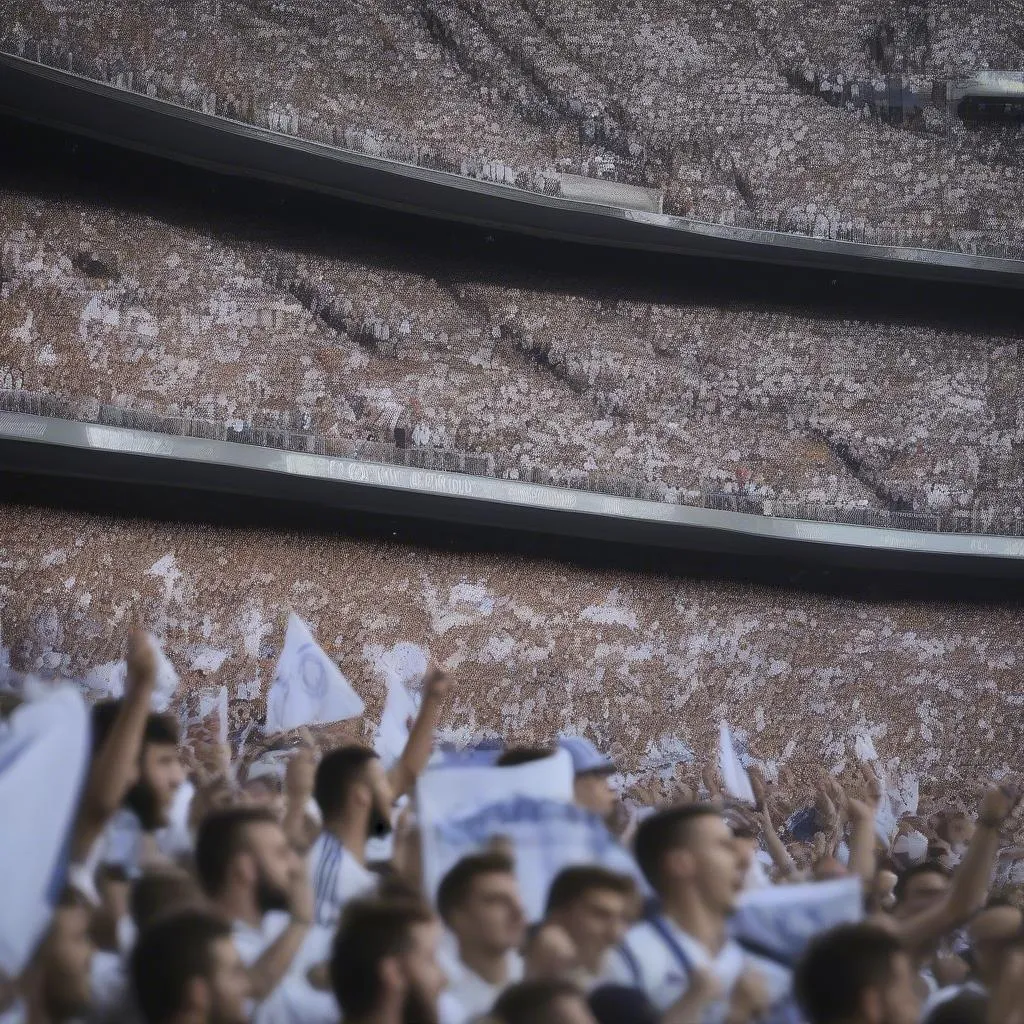 Real Madrid fans cheering in the stadium during El Clasico 2018