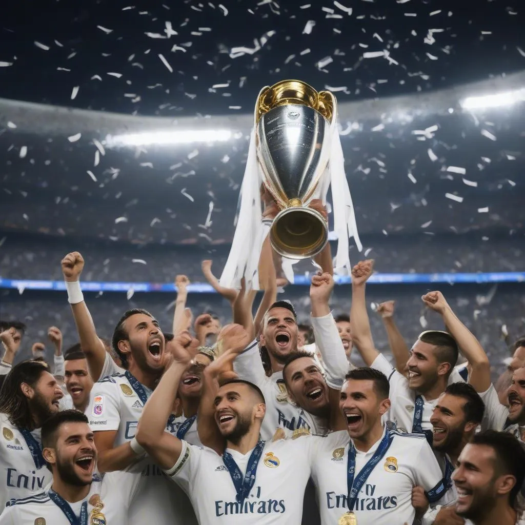 Real Madrid, đội bóng Hoàng gia Tây Ban Nha, nâng cao chiếc cúp Champions League