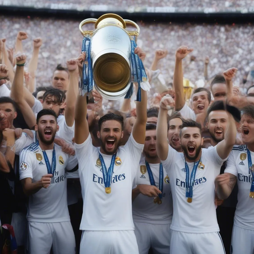 Real Madrid celebrate their La Liga title win in 2016