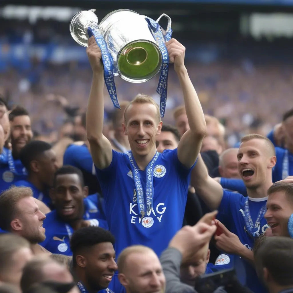 Ritchie De Laet ăn mừng chức vô địch Premier League cùng Leicester City