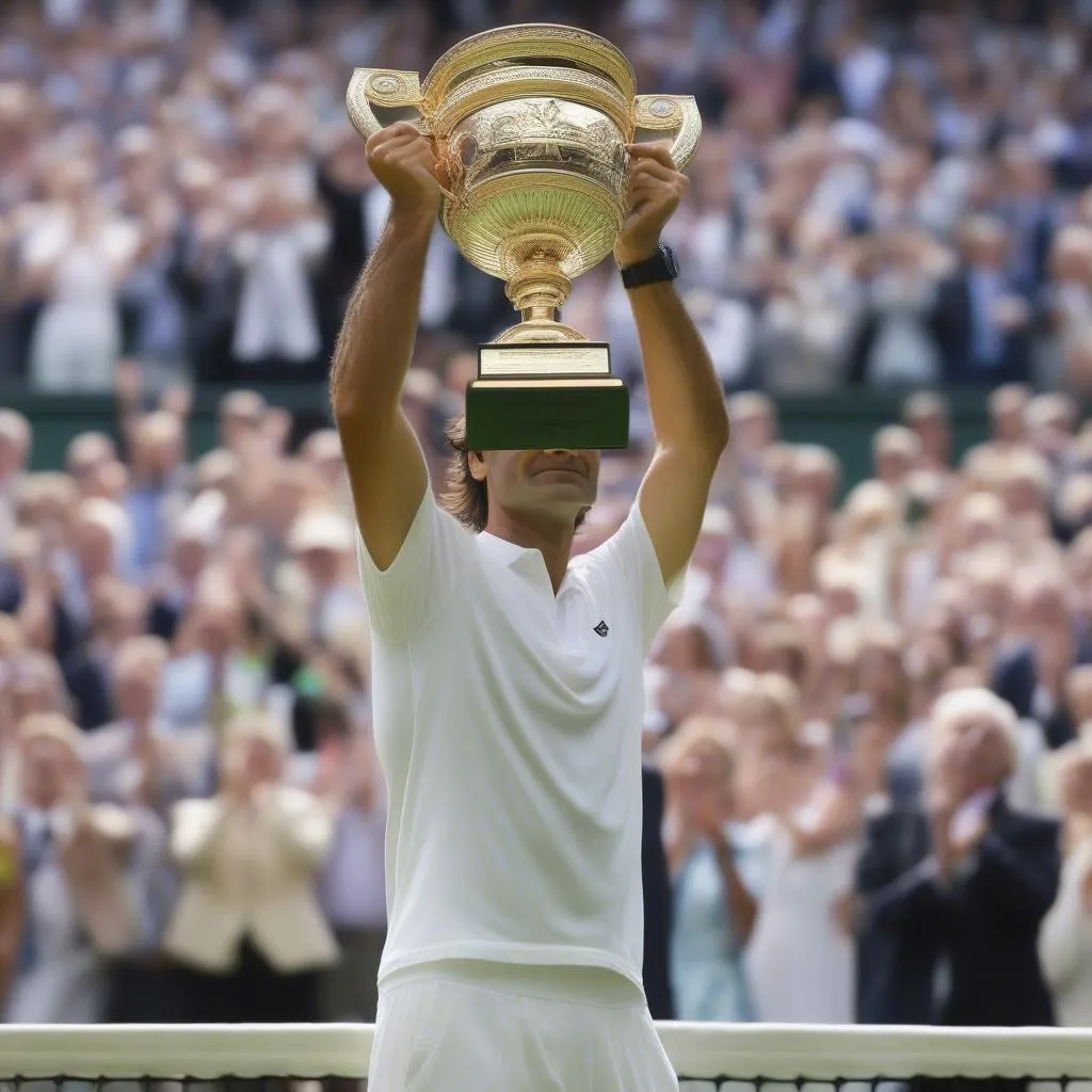 Roger Federer nâng cao chiếc cúp vô địch Wimbledon 2017