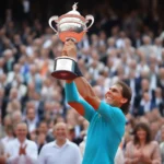 Rafael Nadal celebrating his ninth Roland Garros title in 2016