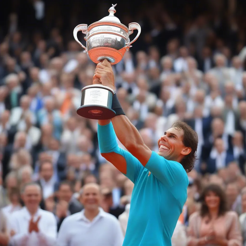 Rafael Nadal celebrating his ninth Roland Garros title in 2016