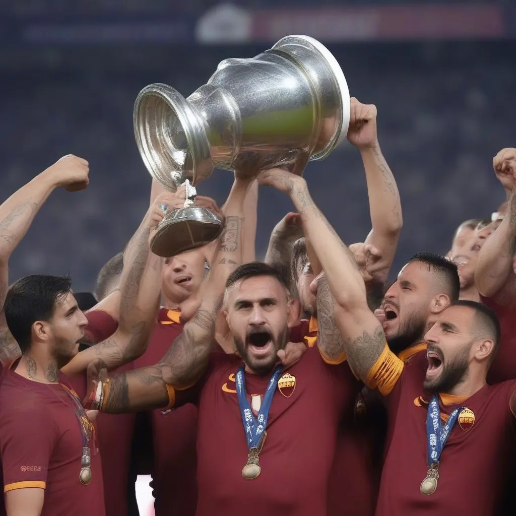 AS Roma celebrating their Coppa Italia victory, a testament to their fighting spirit