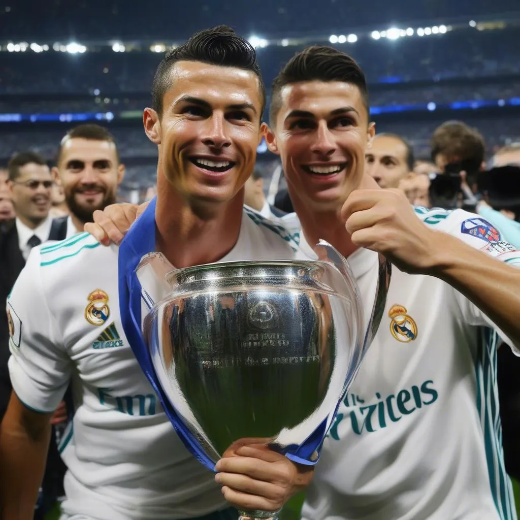 Ronaldo ăn mừng chức vô địch C1 cùng Real Madrid