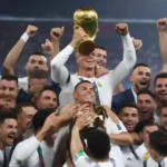 Ronaldo celebrating his victory with the Nations League trophy