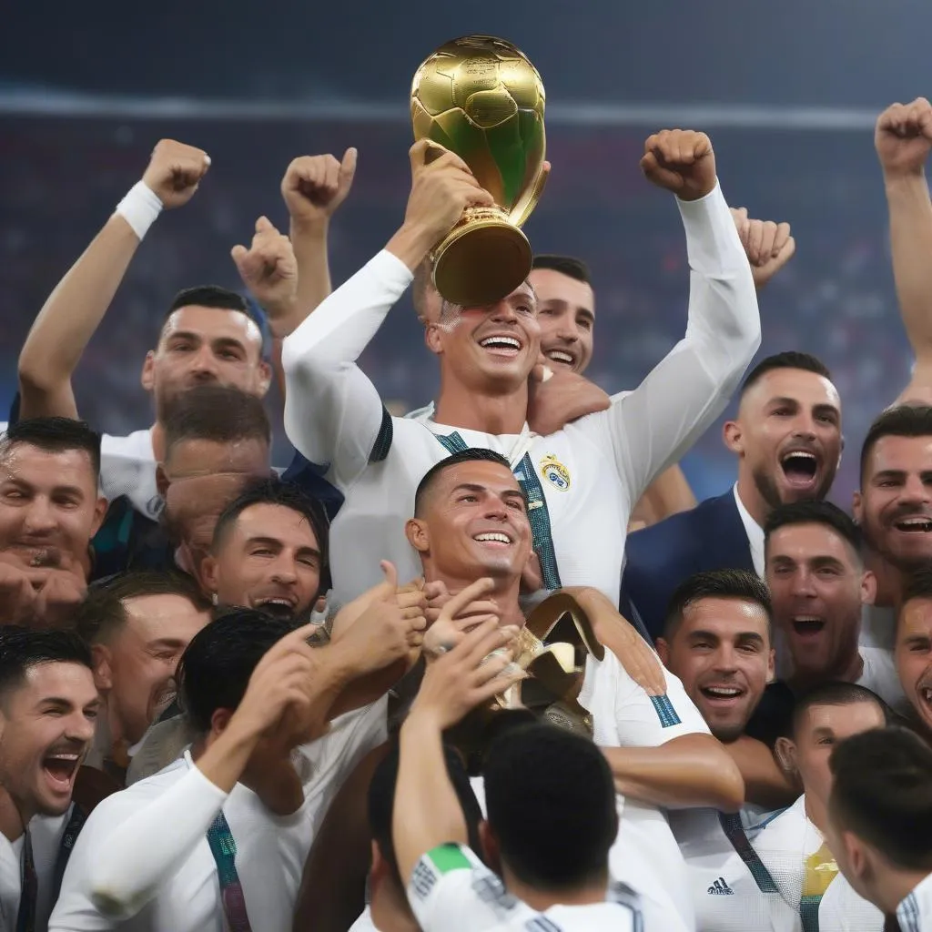 Ronaldo celebrating his victory with the Nations League trophy