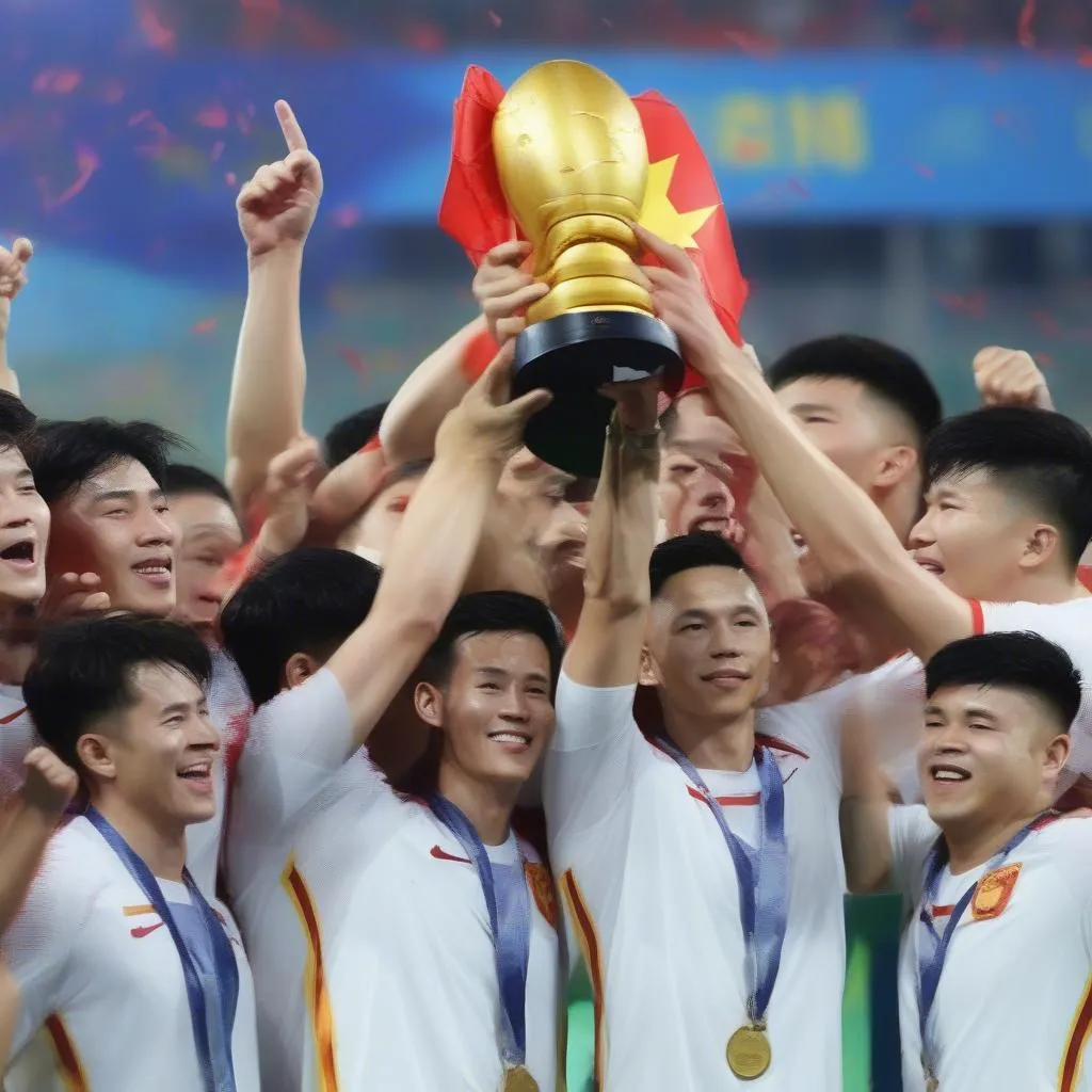 Đội tuyển Việt Nam nâng cao chiếc cúp vô địch Seagame 2019