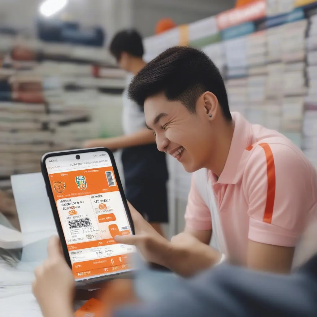 Người dùng Shopee đang xem thông tin vé bóng đá giá rẻ trên Shopee