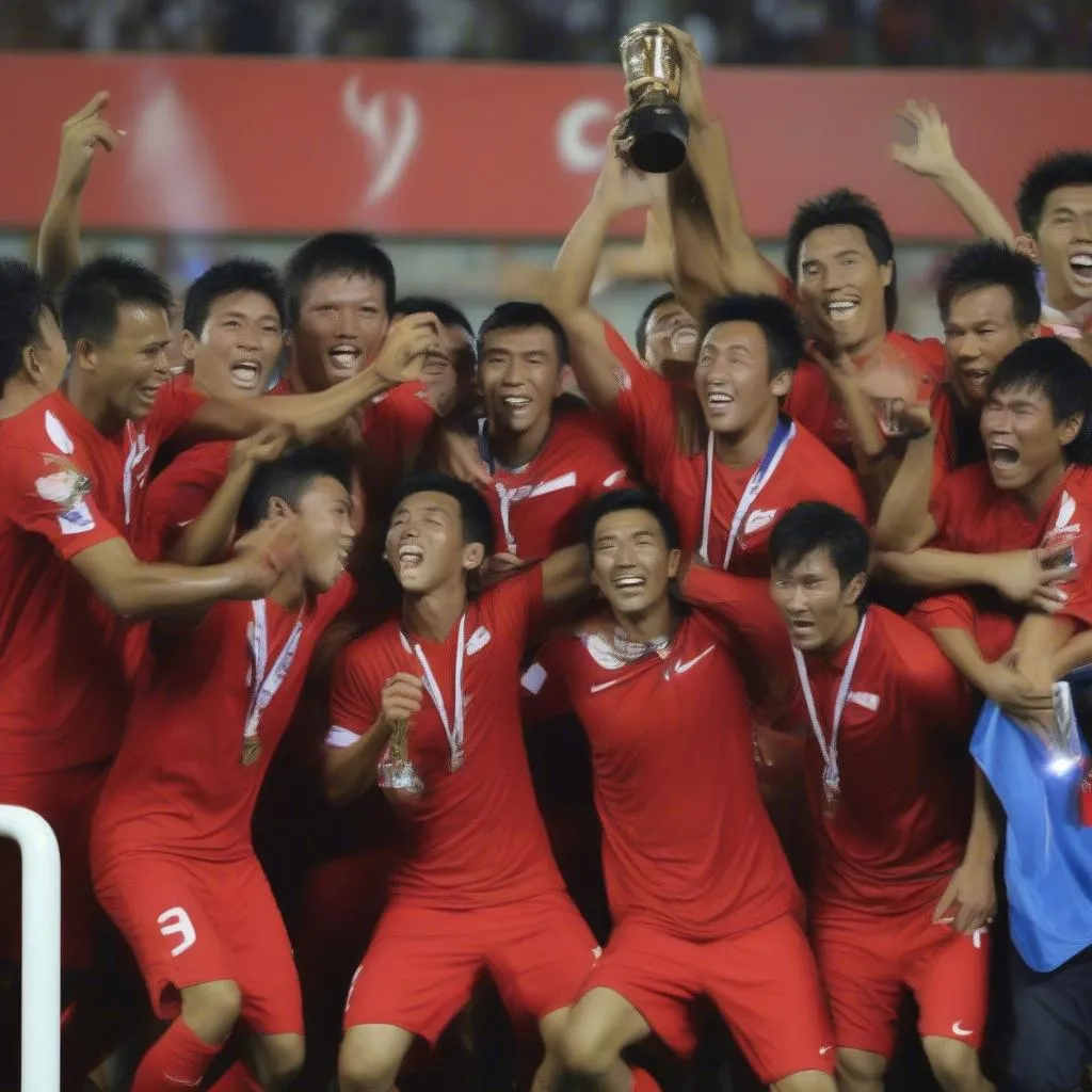 Cảnh ăn mừng của đội tuyển Singapore sau khi giành chiến thắng ở trận chung kết AFF Cup 2012