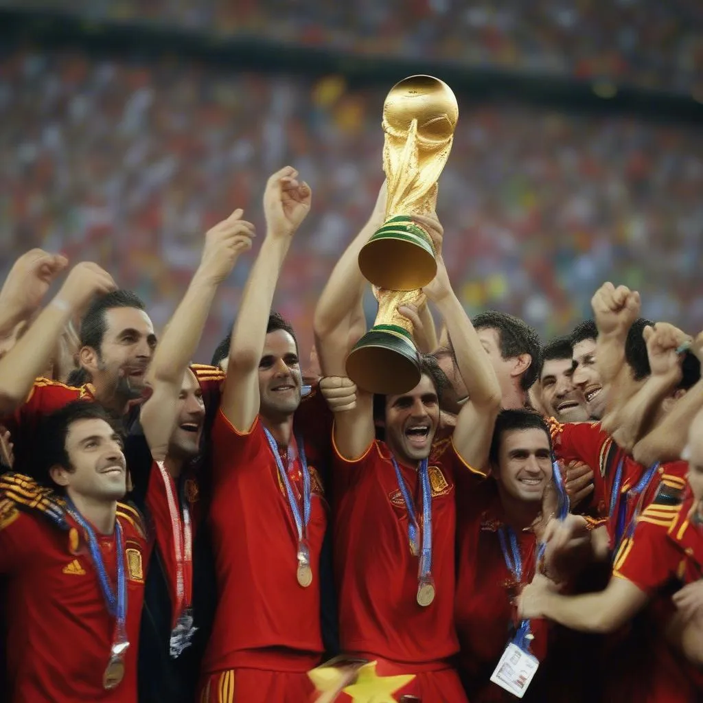 Cầu thủ Tây Ban Nha nâng cúp vô địch World Cup 2010