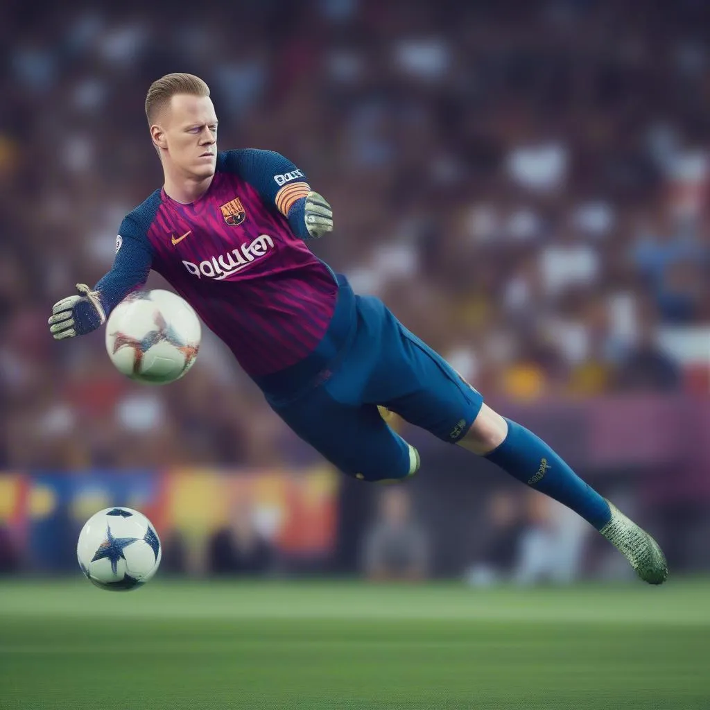 Thủ môn Ter Stegen cản phá cú sút