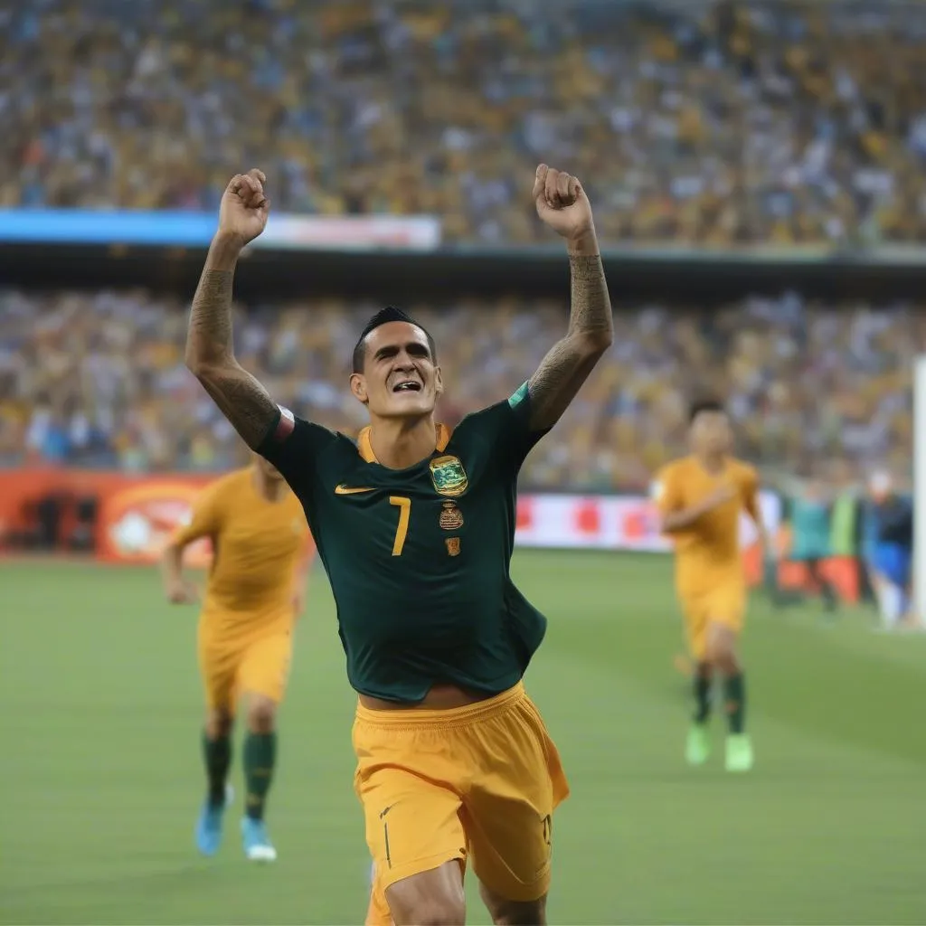 Tim Cahill celebrating a goal in the Asian Cup 2015