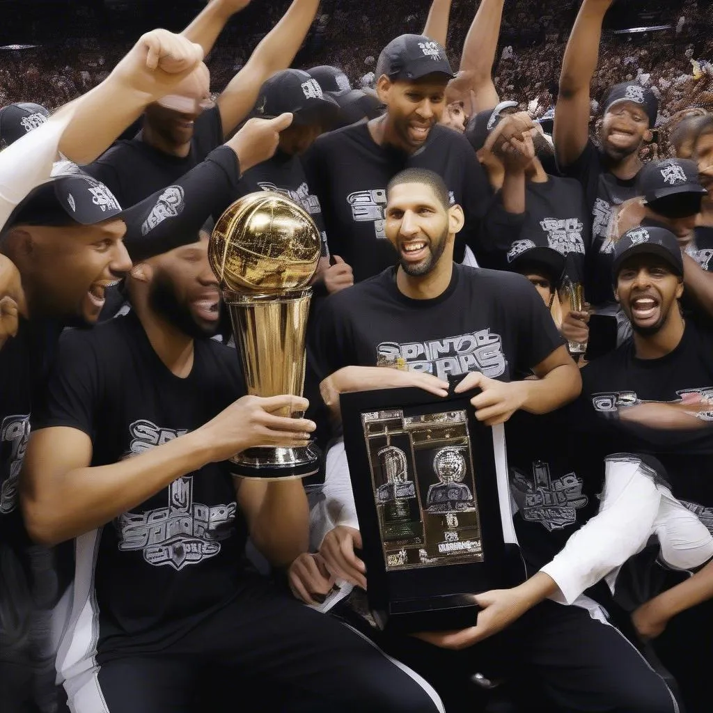 Tim Duncan celebrates his NBA Championship with the San Antonio Spurs in 2014.