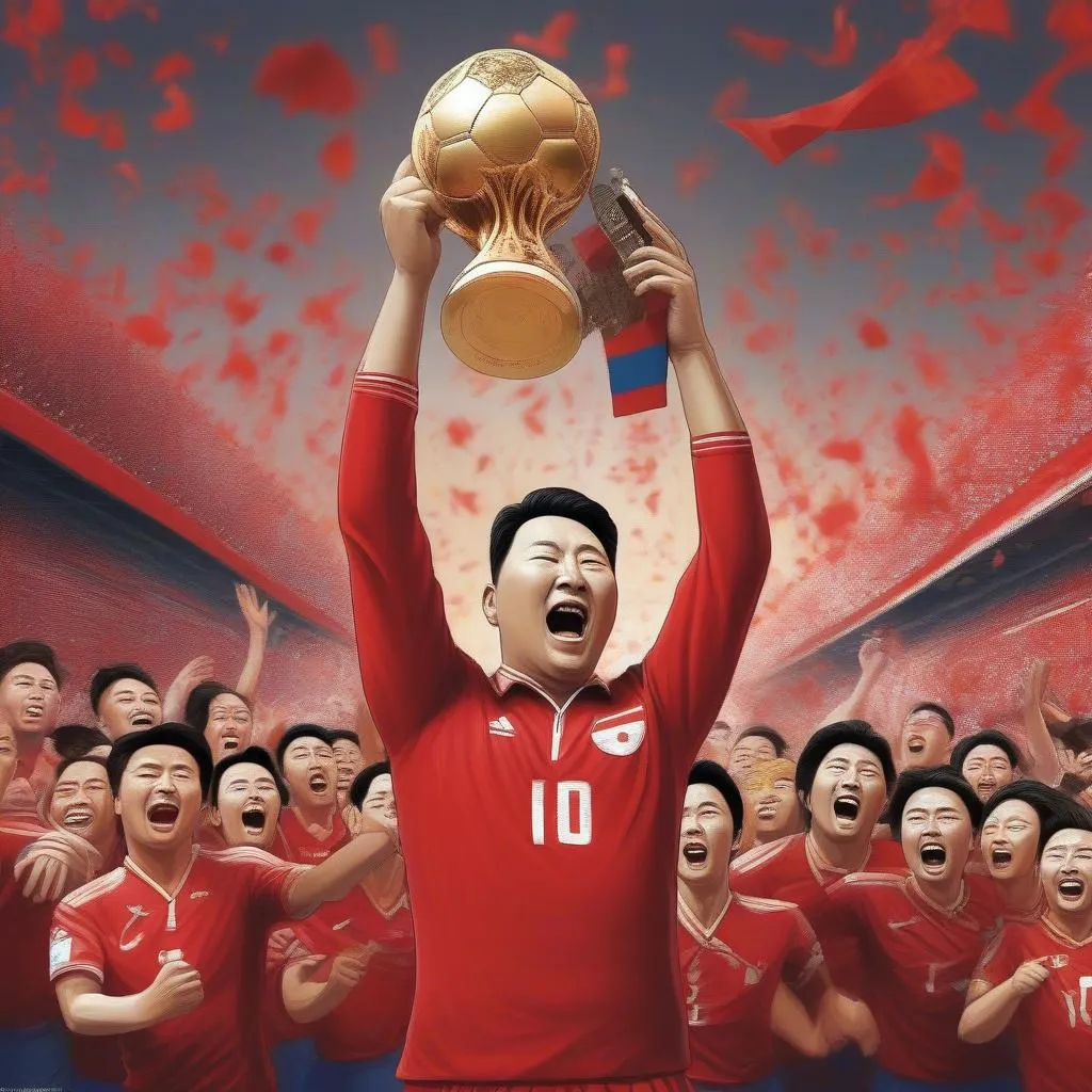 Hình ảnh tưởng tượng Triều Tiên nâng cúp World Cup