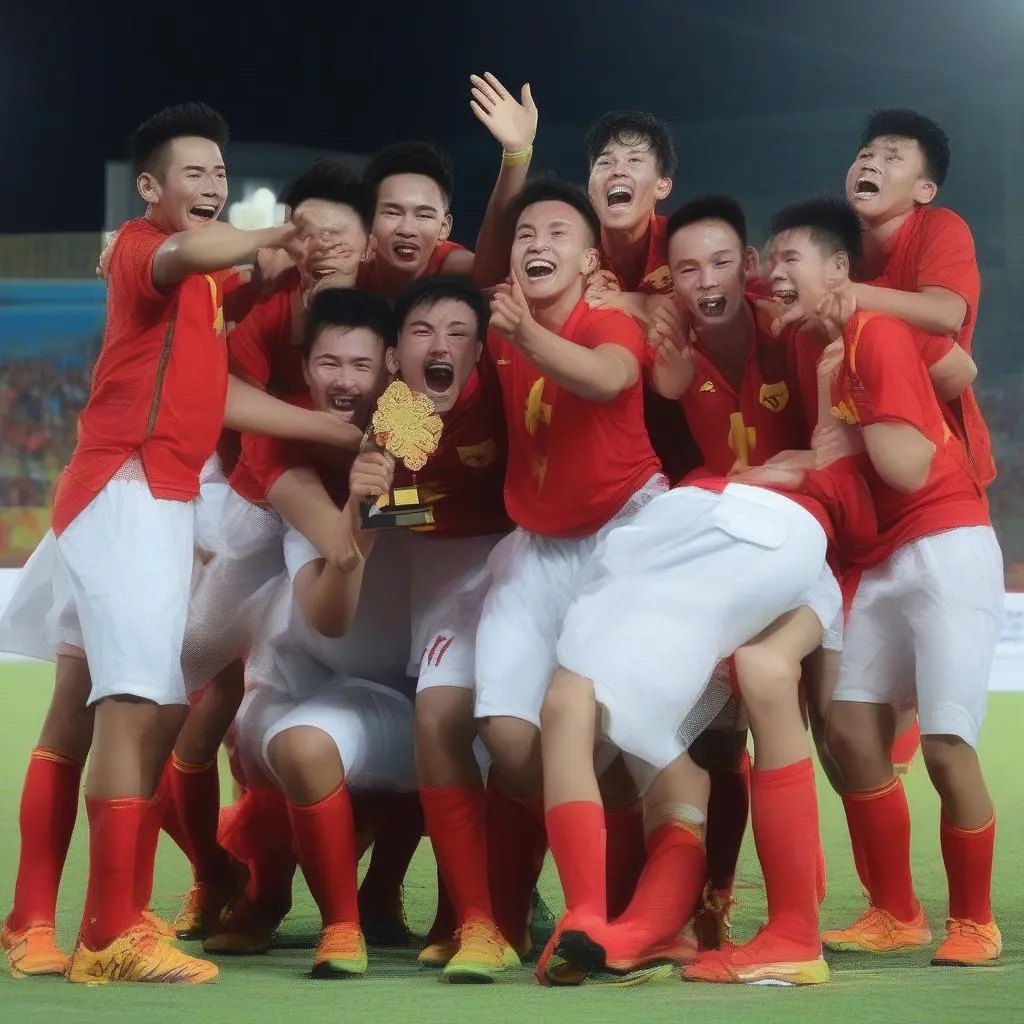 U22 Việt Nam celebrate after winning the gold medal at the 29th SEA Games in Malaysia