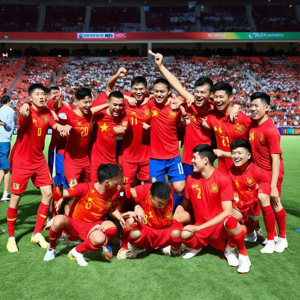 U23 Việt Nam ăn mừng chiến thắng tại Asiad 2018