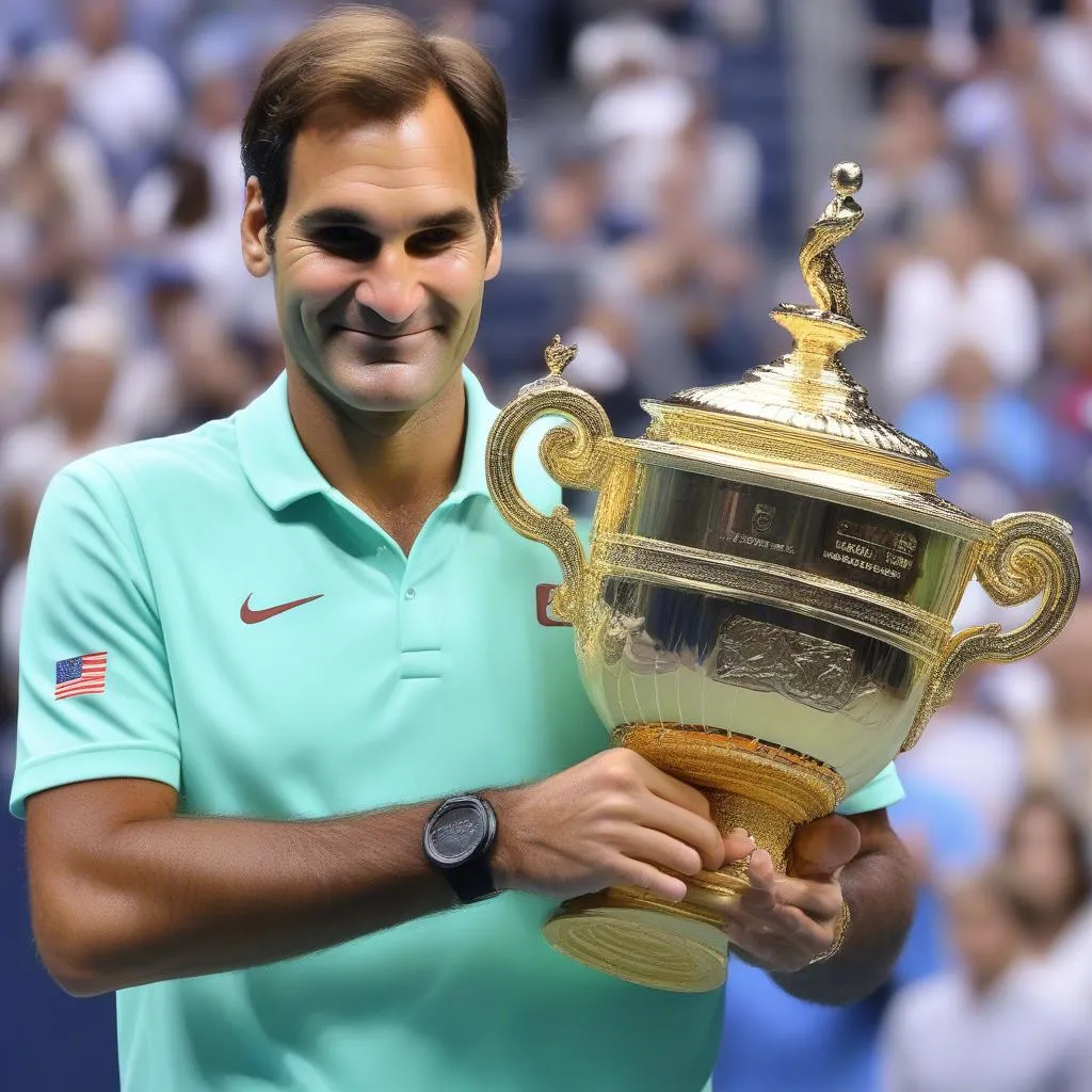 Roger Federer nâng cao chiếc cúp vô địch US Open 2018