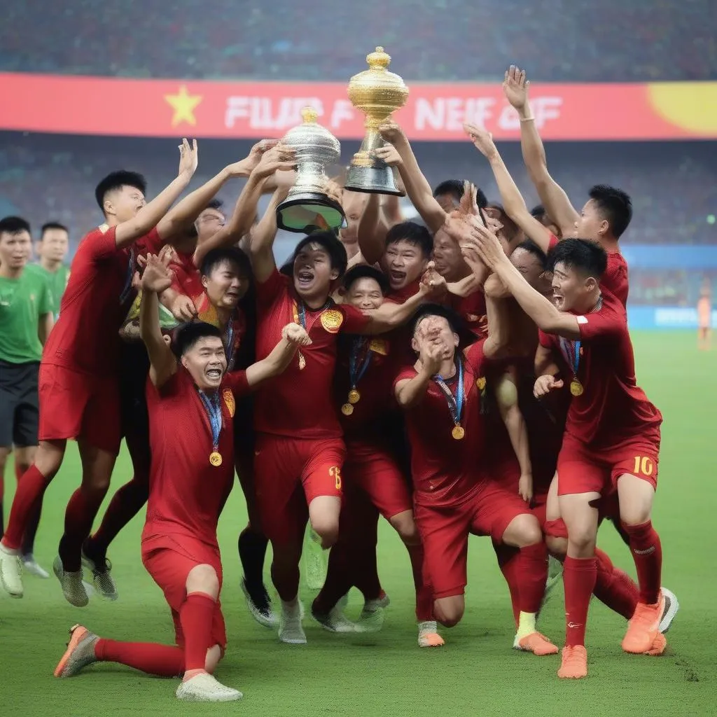 Hình ảnh đội tuyển Việt Nam nâng cao cúp vô địch AFF Cup 2018