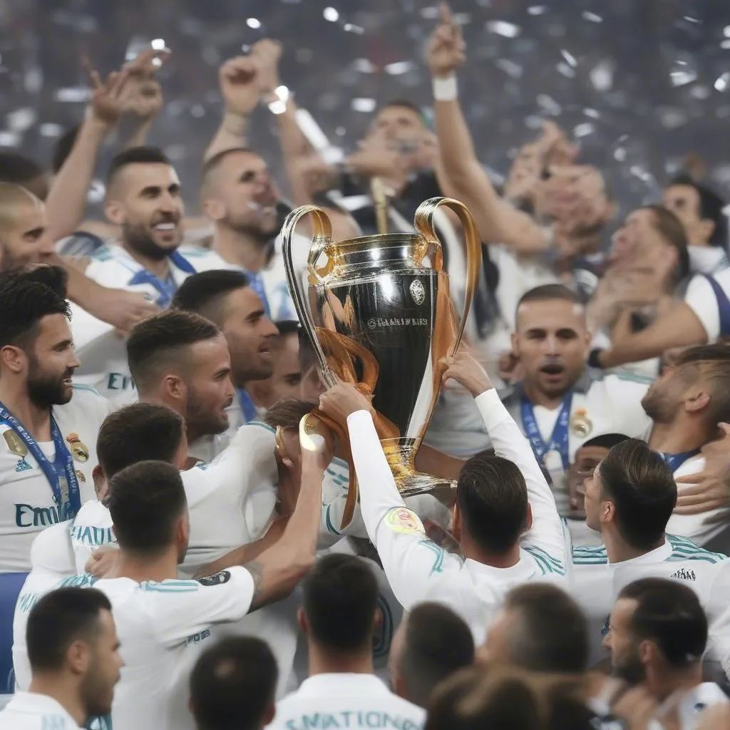 Real Madrid đang diễu hành chiếc cúp vô địch Champions League sau chiến thắng năm 2018.